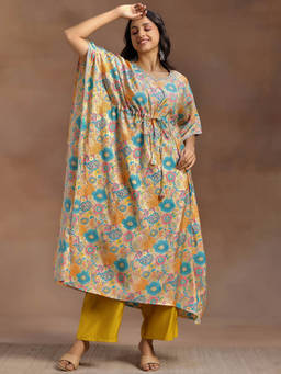 Libas - Womens Multi-Color Printed Embroidered Kaftan with Pant (Set of 2)