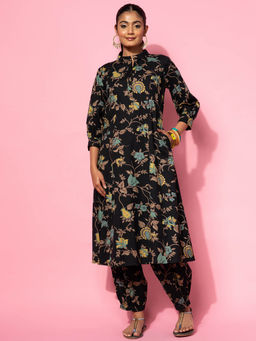 Libas - Womens Black Floral Printed Co-Ord (Set of 2)