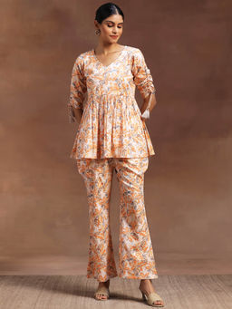 Libas - Womens Orange Floral Tassels Co-Ord (Set of 2)