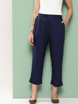 Libas - Womens Navy Blue Solid Pant