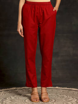Libas - Womens Maroon Solid Pant