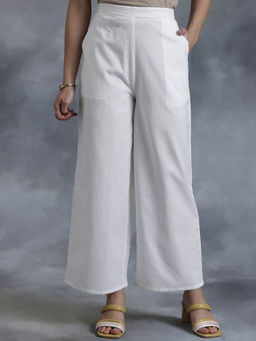 Libas - Womens White Solid Palazzo