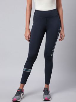 Alcis - Women Navy Blue Rapid Dry Solid Cropped Training Tights