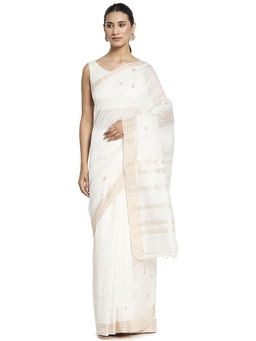 Fabindia - Offwhite Jamdani Cotton Silk Saree