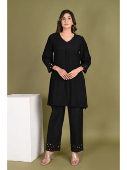 Do Dhaage - Solid Black Pleated Co-Ord (Set of 2)
