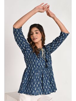 Do Dhaage - Peplum Blue Top With Tassel