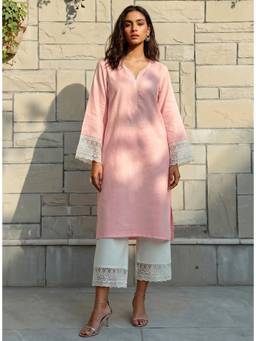 Kedar Fab - Women'S Silk Blend Solid Pink Kurta with Pant