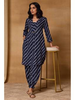 Rangriti - Women'S Viscose Rayon Stripes Blue Kurta with Salwar