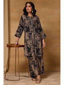Rangriti - Women'S Viscose Rayon Printed Black Kurta and Palazzo