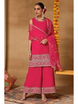 Rangriti - Women'S Viscose Rayon Embroidered Pink Kurta with Palazzo and Dupatta
