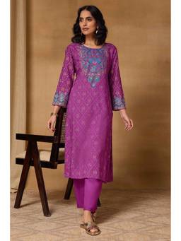Rangriti - Women'S Viscose Rayon Printed Purple Kurta with Pant