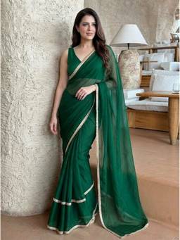 Kalista Fashion - Green Embellished Sequinned Chiffon Saree