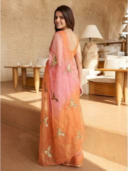 Kalista Fashion - Multi-Color Embroidered Embellished Sequinned Satin Saree