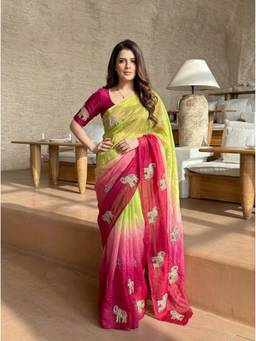 Kalista Fashion - Multi-Color Embroidered Embellished Sequinned Satin Saree