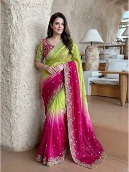Kalista Fashion - Multi-Color Embroidered Embellished Sequinned Satin Saree