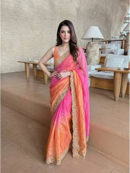 Kalista Fashion - Multi-Color Embroidered Embellished Sequinned Satin Saree