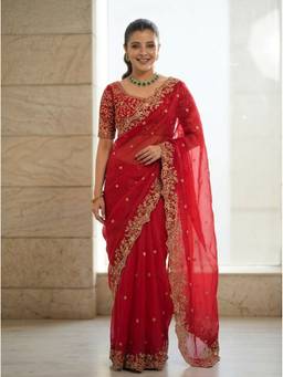 Kalista Fashion - Embroidered Embellished Sequinned Satin Saree