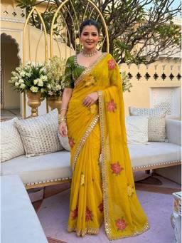 Kalista Fashion - Mustard Embroidered Embellished Sequinned Georgette Saree