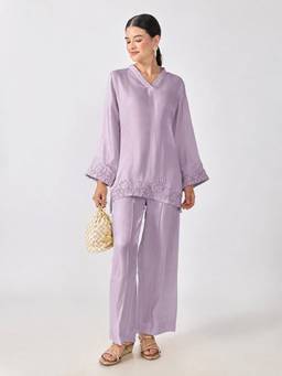 SHOWOFFFF - Women'S Satin Solid Purple Tunic with Pant