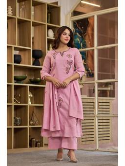 TWINS LADY - Women'S Viscose Floral Pink Kurta with Pant and Dupatta