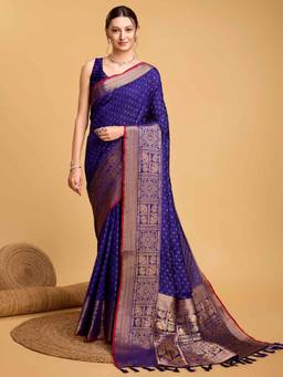 URBAN PALLU - Purple Banarasi Silk Blend Woven Design Silk Blend Saree