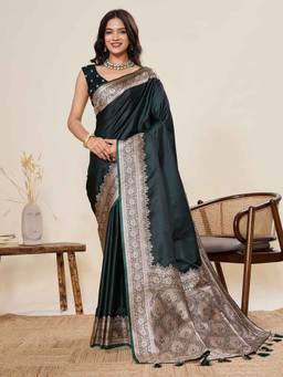 URBAN PALLU - Green Banarasi Silk Blend Woven Design Saree