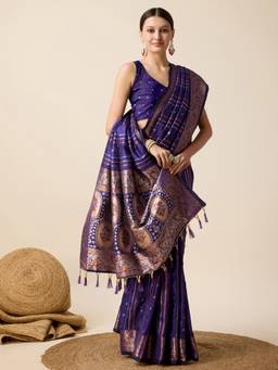 URBAN PALLU - Purple Banarasi Silk Blend Woven Design Saree