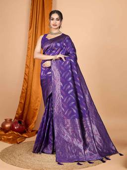 URBAN PALLU - Purple Banarasi Silk Blend Woven Design Saree