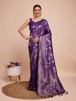 URBAN PALLU - Purple Banarasi Silk Blend Woven Design Saree