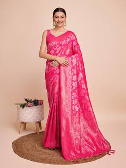 URBAN PALLU - Pink Banarasi Silk Blend Woven Design Saree