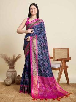 Buy URBAN PALLU Grey Patola Silk Blend Woven Design Saree Online
