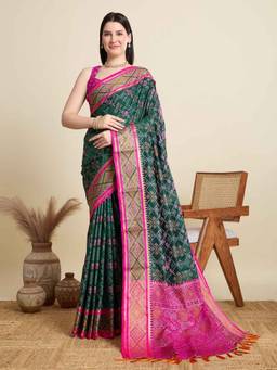 Buy URBAN PALLU Grey Patola Silk Blend Woven Design Saree Online