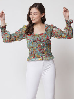 Trend Arrest - Multi-Color Printed Smoking Top