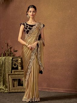 Odette - Golden Shimmer Lycra Designer Saree with Unstitched Blouse