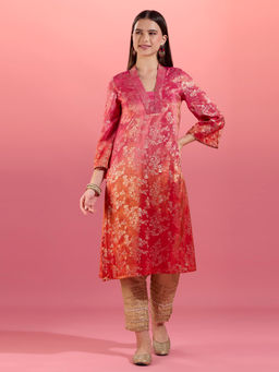 Gajra Gang - Fuchsia Pink Chanderi Kurta With Gold Foil Print Eastern Souk