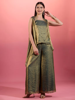 Gajra Gang - Green Tissue Strappy Tunic Palazzo & Shrug Trousseau Tijori (Set of 3)