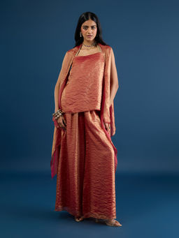 Gajra Gang - Coral Tissue Strappy Tunic Palazzo & Shrug Trousseau Tijori (Set of 3)