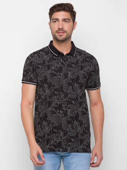 Spykar - Black Cotton Slim Fit T-Shirt for Men