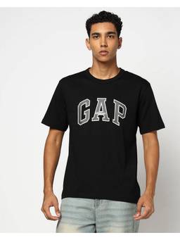 GAP - Black Men Logo Print Crew Neck Relaxed T-shirt