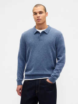 GAP - Blue Men Melange Polo Neck Collar T-shirt