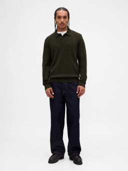 GAP - Olive Men Melange Polo Neck T-shirt