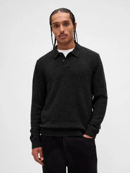 GAP - Grey Men Melange Polo Neck T-shirt