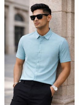 Parcel Yard - Aqua Button-Down Collar Cotton Blend Shirt