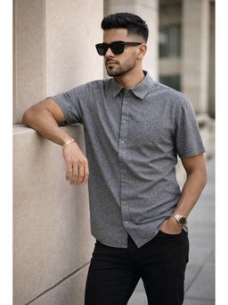 Parcel Yard - Grey Button-Down Collar Cotton Blend Shirt