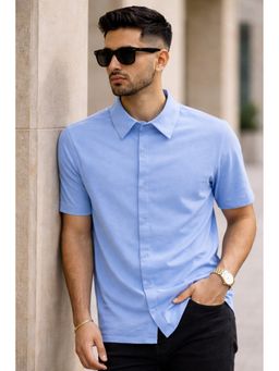 Parcel Yard - Blue Button-Down Collar Cotton Blend Shirt