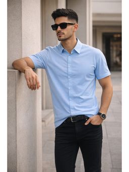 Parcel Yard - Blue Button-Down Collar Cotton Blend Shirt