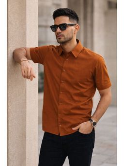 Parcel Yard - Tan Button-Down Collar Cotton Blend Shirt