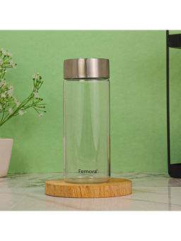 Femora - Borosilicate Glass Water Bottle with Steel Lid 500ml Transparent.
