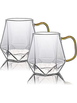 Femora - Borosilicate Glass Coffee Cup Handcrafted Geometric Finish, 300ml, 1 pc