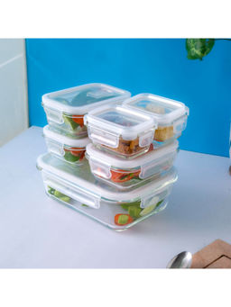 Femora - Borosilicate Glass Containers for Kitchen with Air Vent Lid Rectengular Set of 6